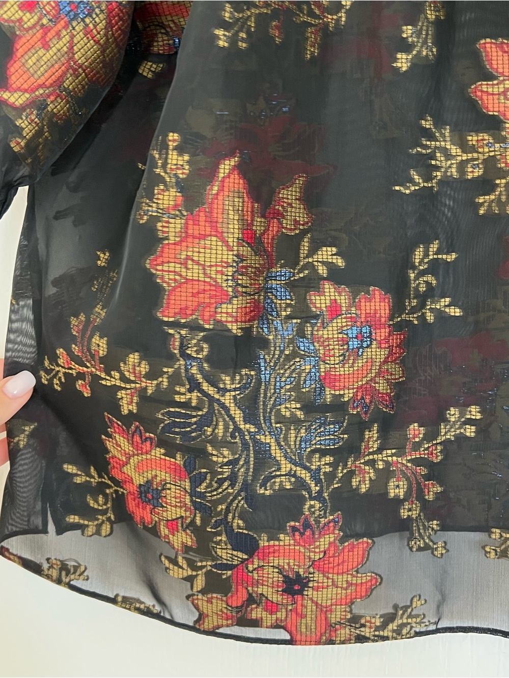 Ted Baker Black Sheer Floral Bow Blouse - Picture 3 of 6